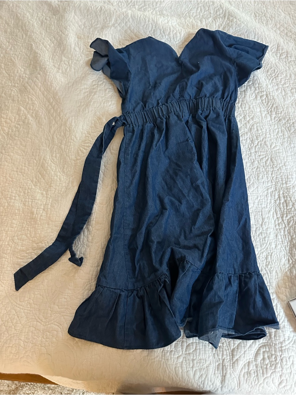 Girls Navy Blue denim Ruffle Hem Wrap Dress